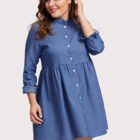 collarless denim dress
